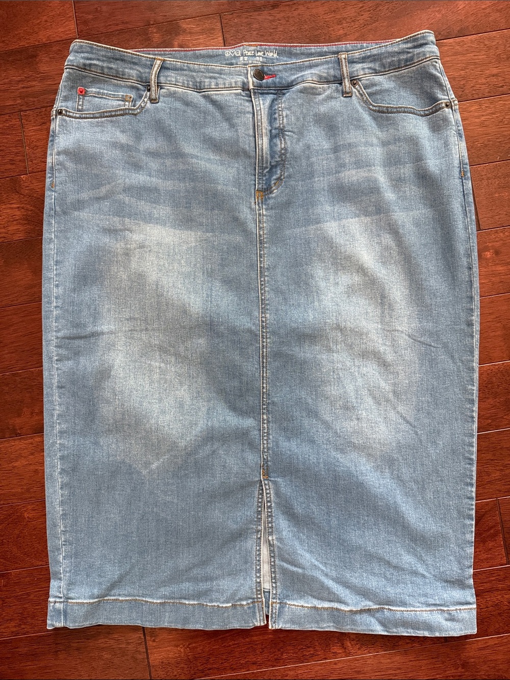 NWOT Peace Love World Light Blue 5 Pocket Straight Stretch Denim Skirt 18W